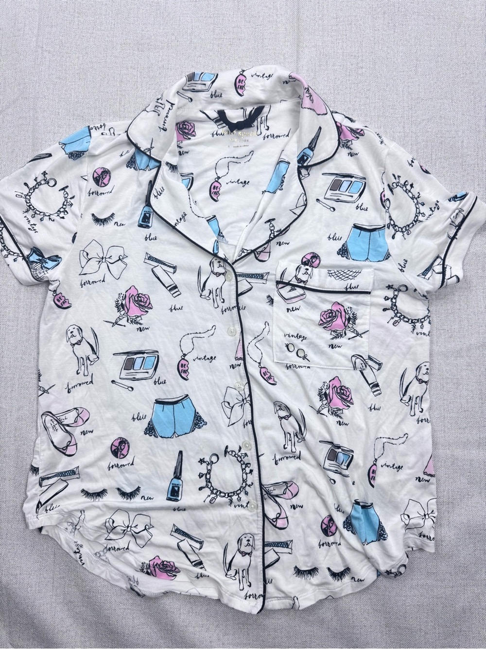 kate spade White Short-Sleeve Printed Pajama Top with Pink & Blue Accents